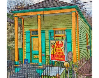 New Orleans Houses, Colorful Houses, Shotgun Houses, NOLA art, New Orleans Art, Funky Bar, Nola Bar, Juke Joint, Tiny House Art, KORPITA