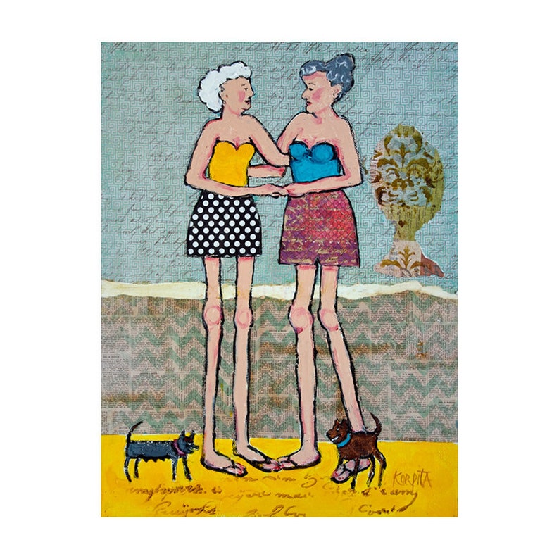 Friendship Original Art Girlfriends Whimsical Women Funny image 0