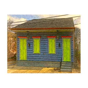 New Orleans Art, Double Shotgun, New Orleans House, Bywater House, Colorful Houses, Nola Art, House Portrait, Tiny House, KORPITA