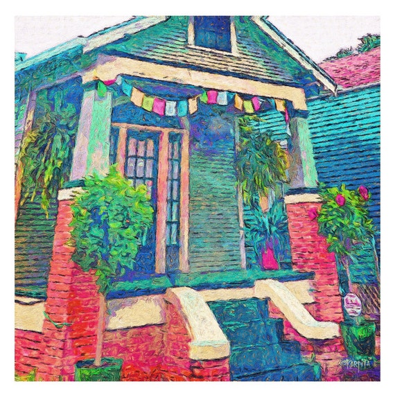 New Orleans Houses, Colorful Houses Art, Prayer Flag House, Funky