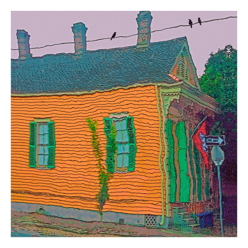 New Orleans Art New Orleans House Funky House Art Orange Etsy