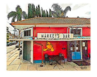 New Orleans Art, Markeys Bar, New Orleans Bar, Dive Bar, Bywater, Southern Art, Old Lounge, NOLA Print, New Orleans Decor, KORPITA