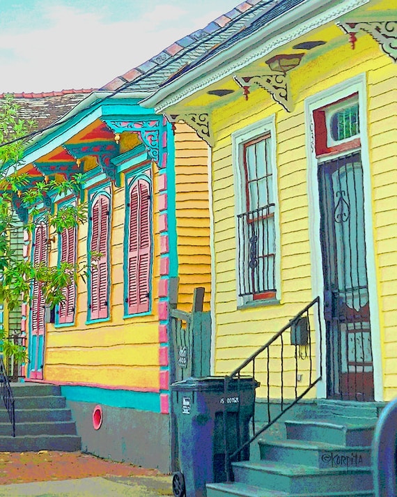 New Orleans Art, Whimsical Houses Art, Shotgun Houses, Colorful