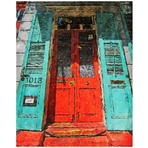 New Orleans Art, French Quarter Art, New Orleans House Art, Colorful Houses, Red Door Painting, Funky House Art, Red and Turquoise, KORPITA