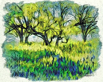 Texas Bluebonnet Art, Texas Wildflower Art, Willow City Loop, Bluebonnet Print, Texas Landscape, Wildflower Print, KORPITA