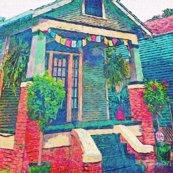 New Orleans Houses, Colorful Houses Art, Prayer Flag House, Funky