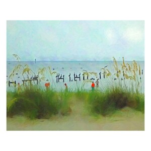 Pelican Art, Coastal Art, Beach Painting, MS Gulf Coast, Seashore, Pelicans and People, Beach Decor, Beach Wall Art, Pelican Print, KORPITA
