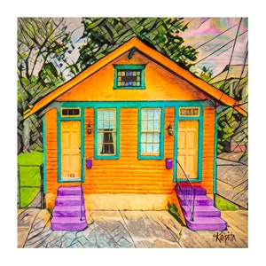 New Orleans Houses,New Orleans Art, NOLA Art, New Orleans Shotgun, Orange House, Colorful Houses, Funky House, Double Shotgun, KORPITA