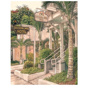 Key West Art, Southern Cross Hotel, Tropical Art, Old Florida, Duval Street, Key West Print, Wall Art, Old Hotel Print, Palm Tree, Korpita
