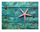 Weathered Wood Print, Rustic Decor, Starfish Art, Turquoise, Old Painted Wood, Beach House Decor, Beach Wall Art, Coastal Art, KORPITA