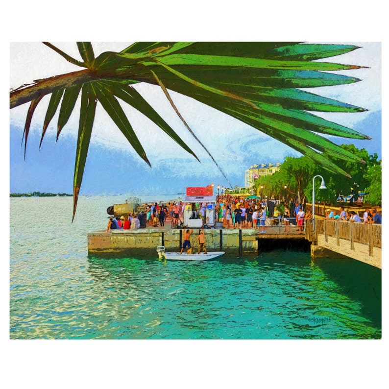 Key West Art, Mallory Square, Sunset Art, Tropical Wall Decor, Key West Print, Key West Sunset, Palm Tree Print, KORPITA image 1