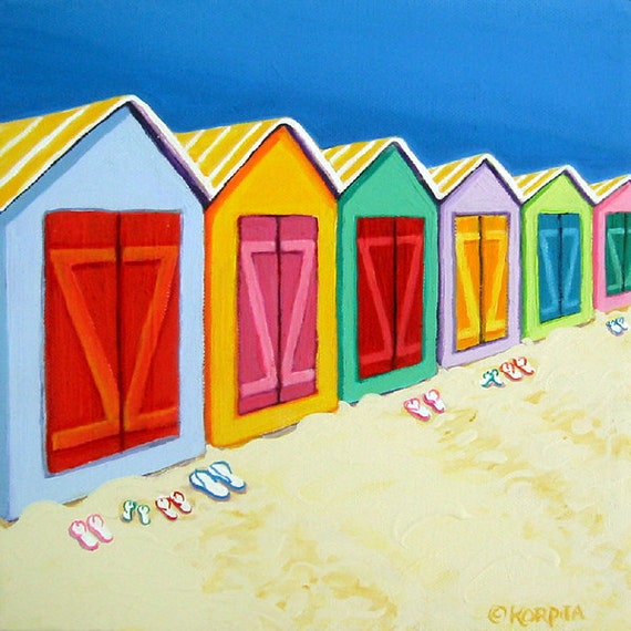 Prints Home Décor KORPITA Seascape Seashore Art Beach Cabanas Art Beach House Art Beach Huts