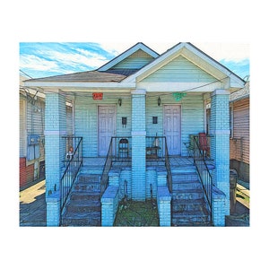 New Orleans Art, Craftman Shotgun, New Orleans House, Double Shotgun, Colorful Houses, Nola Art, House Portrait, Tiny House, KORPITA