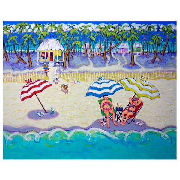 Art de plage, Cadeau pour petite amie, Plage de femmes, Art de petite amie, Art populaire de plage, Palmiers, Art tropical, Art des Caraïbes, Décoration côtière, KORPITA