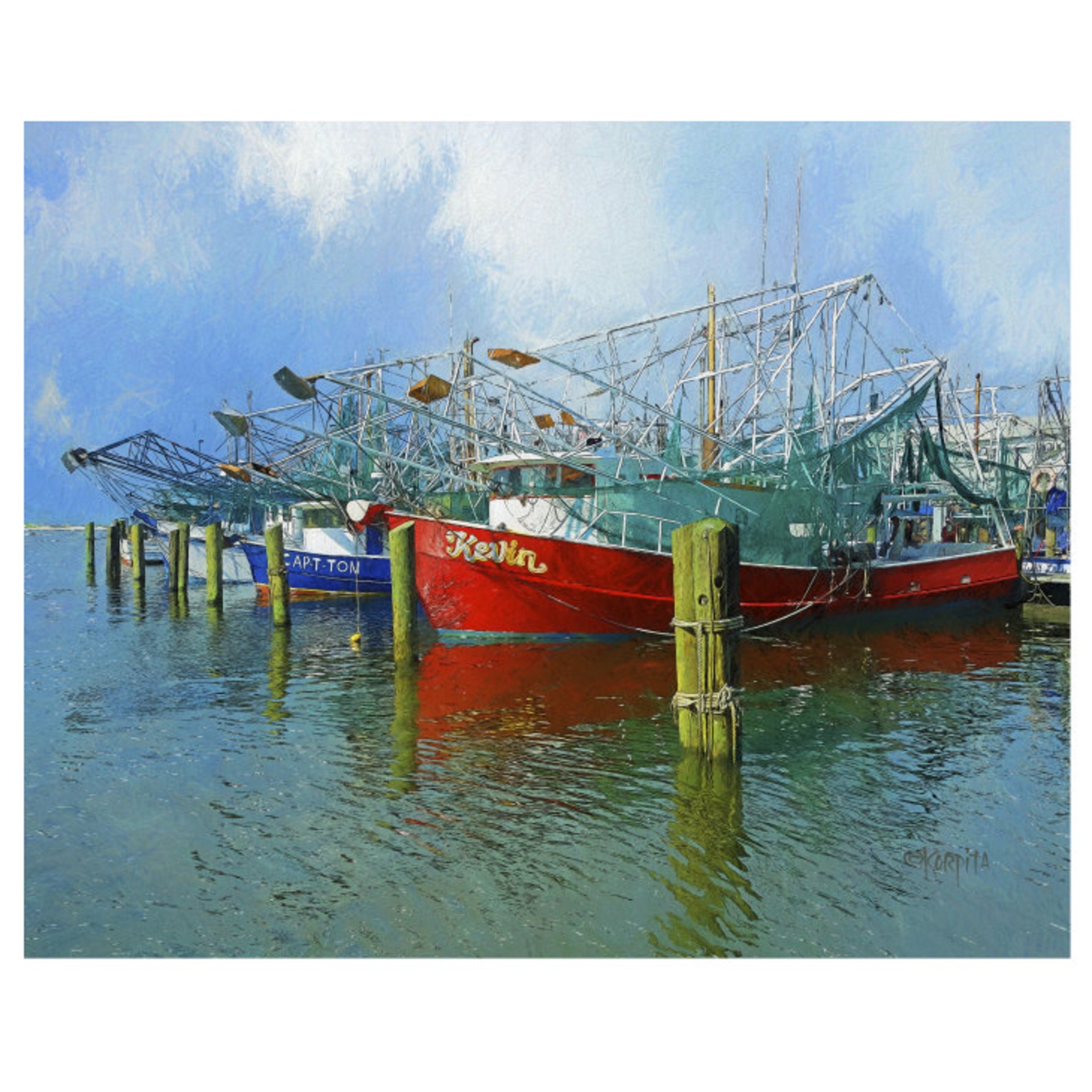 Shrimp Boats Print Nautical Wall Decor Nautical Art Coastal - Etsy