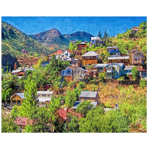 Colorful Houses Art, Bisbee AZ Art, Tiny Houses Art, Old Miners
