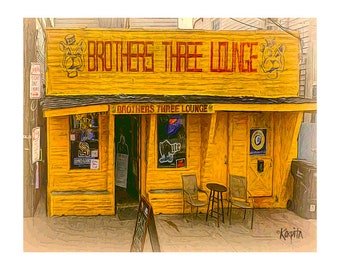 New Orleans Art, Brothers Three, New Orleans Bar, Dive Bar, Magazine St, Colorful Nola, Old Lounge, NOLA Print, New Orleans Decor, KORPITA