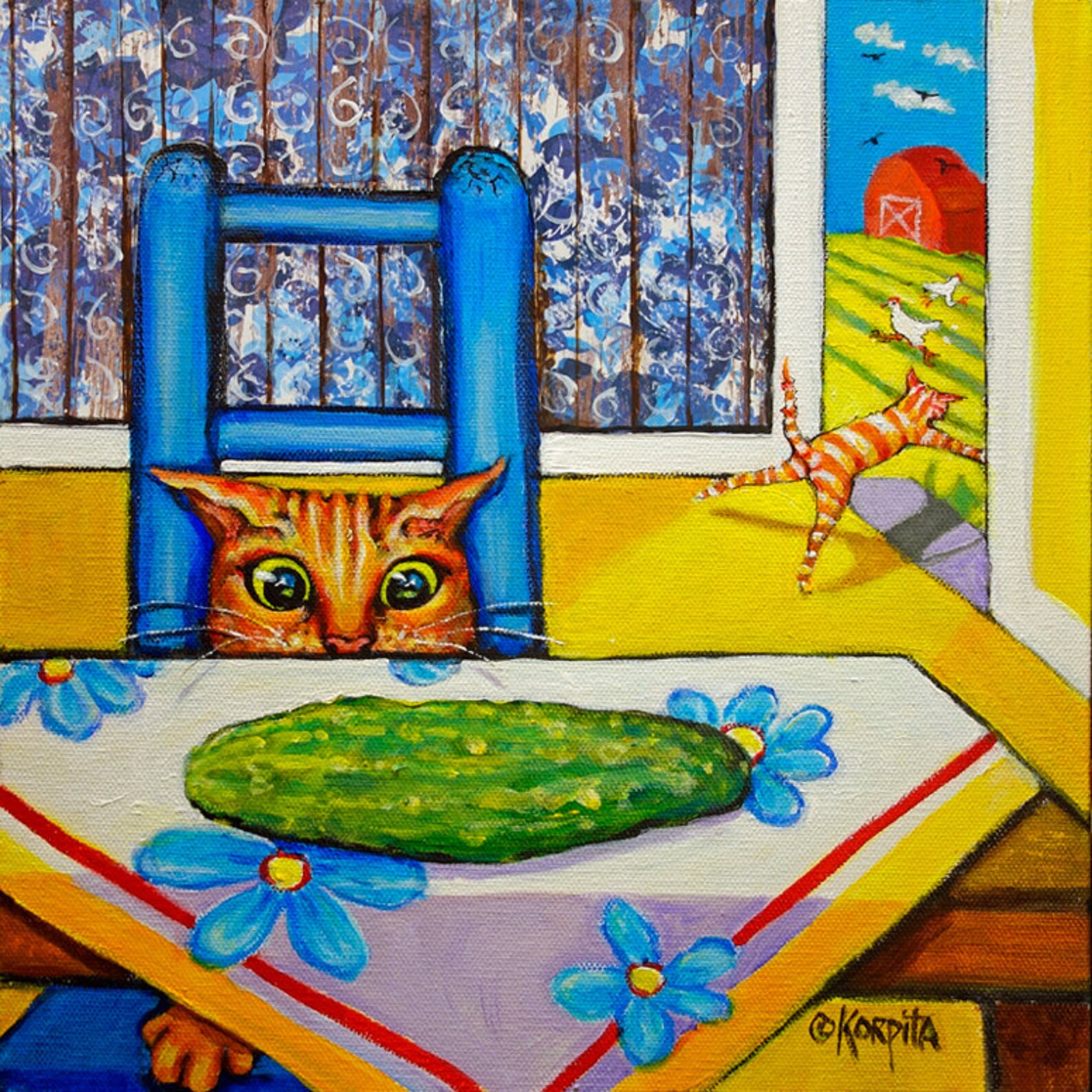 Ginger Cat Art Orange Cat Art Cat Cucumber Cat Lover Gift Etsy