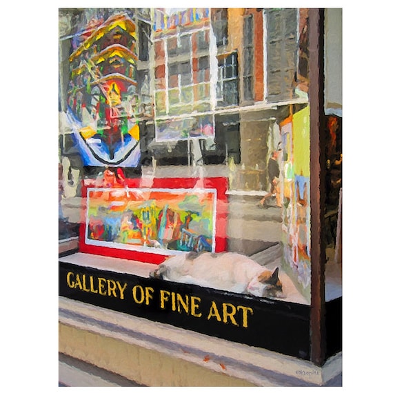 Calico Cat Art, Sleeping Cat Art, Cat in Window, New Orleans Cat, Art Gallery Cat, Cat Print, New Orleans Art, French Quarter Art, KORPITA