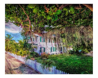 Key West Art, Key West Print, Spanish Moss, Southern House, Key West, Tropical Decor, Key West House, Magnolia Tree, KORPITA