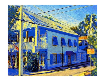 Key West Art, Key West Print, Key West Cafe, Blue Heaven Restaurant, Key West, Tropical Decor, Blue, Key West Restaurant, KORPITA