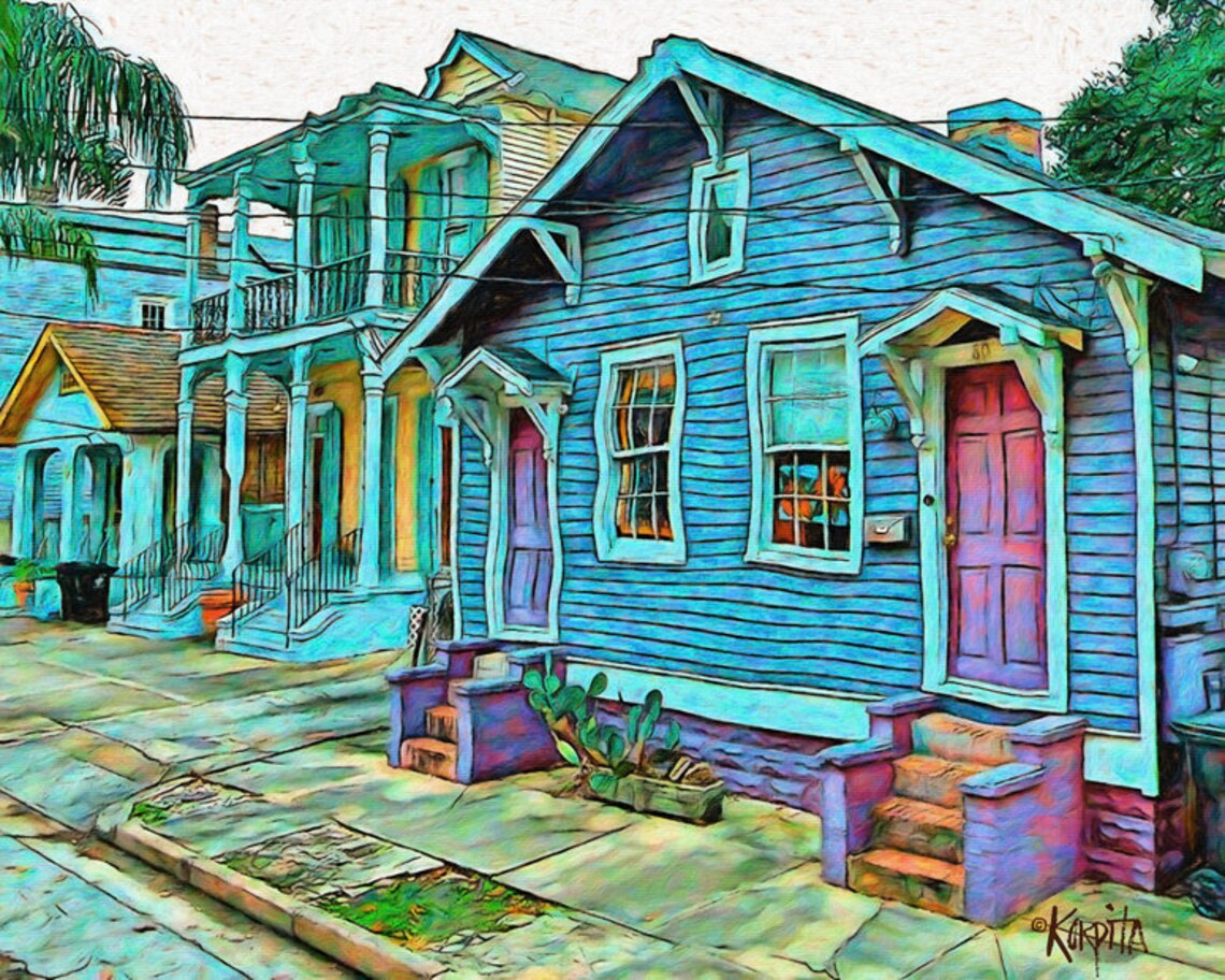 New Orleans Art Purple House New Orleans House Funky House Etsy