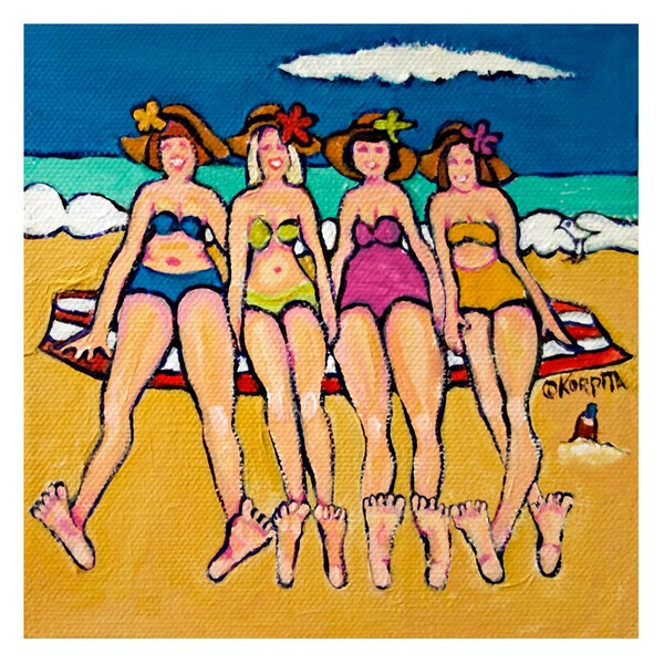 Art de plage, cadeau petite amie, impression de plage, femmes sur la plage, art côtier, décoration de maison de plage, impression côtière, art soeur, art bord de mer, KORPITA