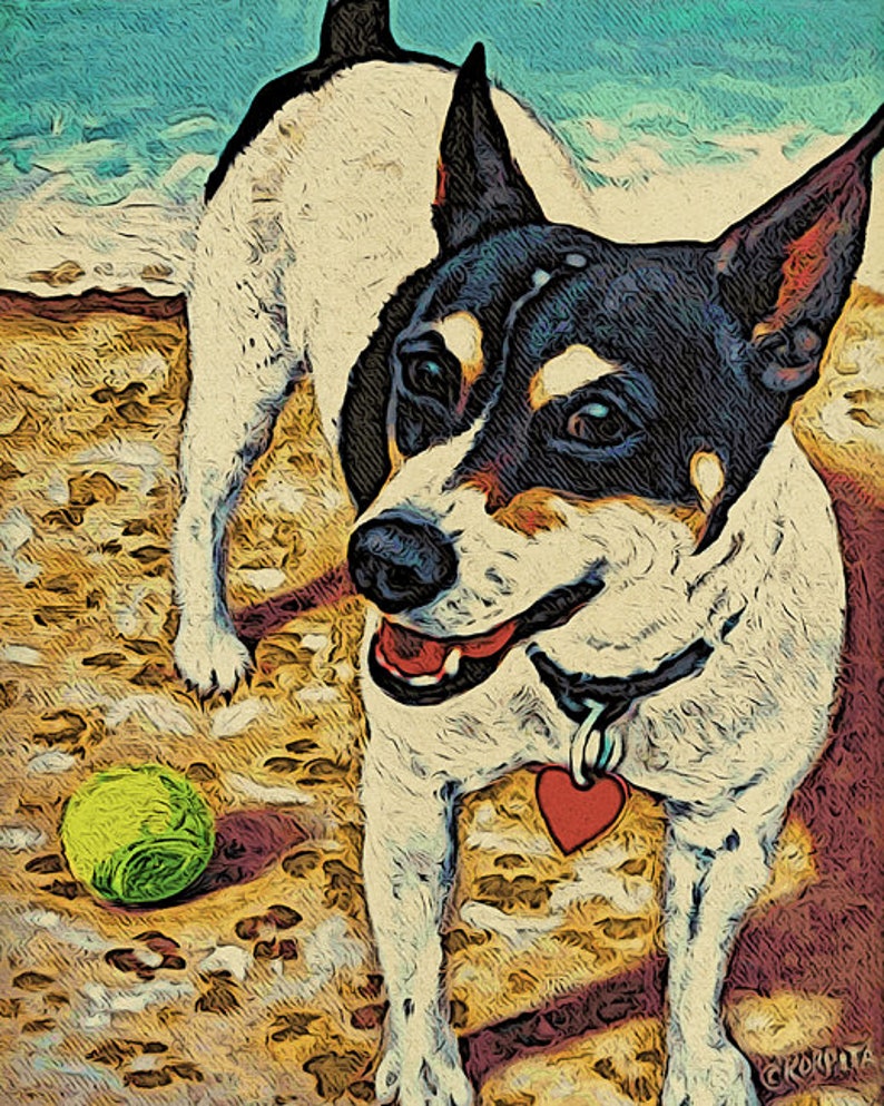 Rat Terrier Art Dog Beach Art Rat Terrier Portrait Dog Etsy