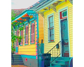 New Orleans Art, Whimsical Houses art, Shotgun Houses, Colorful Houses print, Whimsical House Art, Yellow House, Funky House Art, Korpita