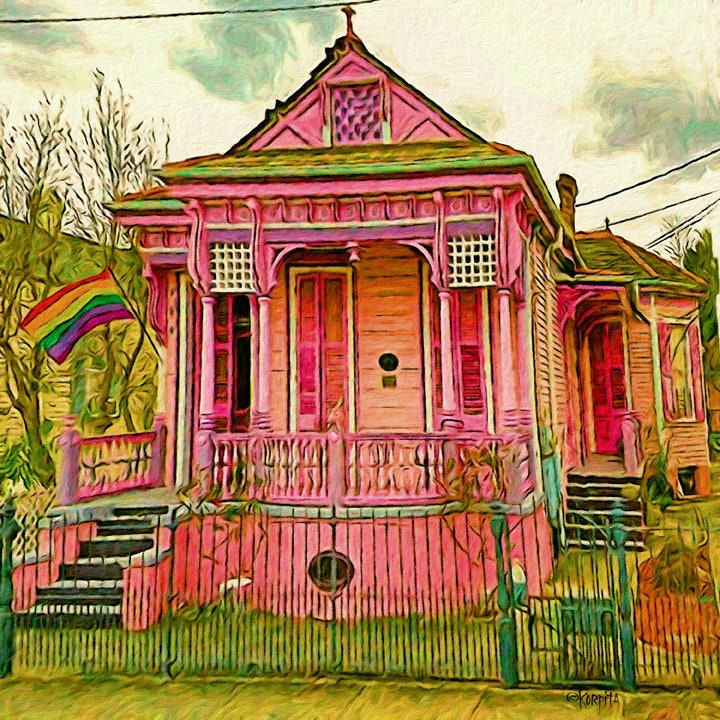 New Orleans Houses, Pink House Art, Gay Pride, Funky Houses Art