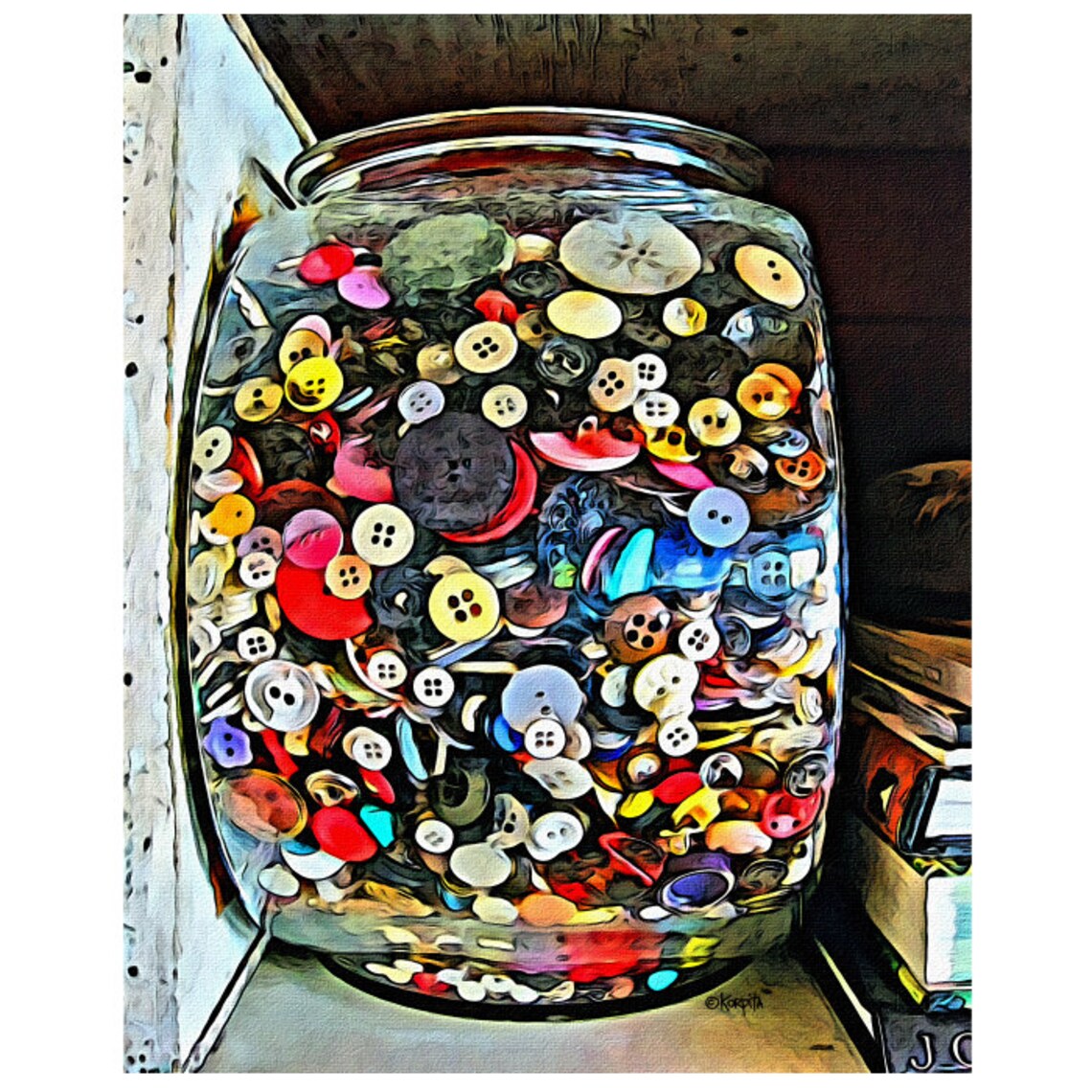 Button Jar Art, Buttons in Jar, Buttons Print, Button Art, Buttons ...