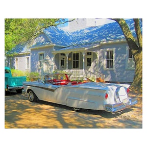 57 Ford Fairlane, Classic Car Art, Car Portrait, Fairlane Convertible, Fifties Car, Cruising the Coast, Old Ford Convertible, KORPITA