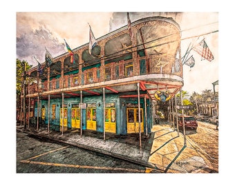 New Orleans Print, New Orleans Art, 601 Frenchmen, Dat Dog Nola, French Quarter Scene, Marigny, New Orleans Cafe, NOLA Art,  Korpita