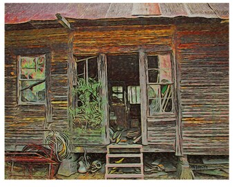 Old House Art, Dog Trot House, Abandoned House, Rustic House, Shack, Mississippi Art, Dogtrot House Art, House Portrait, KORPITA