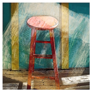 Red Bar Stool print, Beach Cottage Decor, yellow turquoise red, red chair, coastal art, Beach Decor, Beach Wall Decor, Tropical Art, Korpita