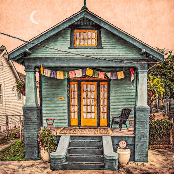 New Orleans Houses, House With Moon, Prayer Flag House, Funky