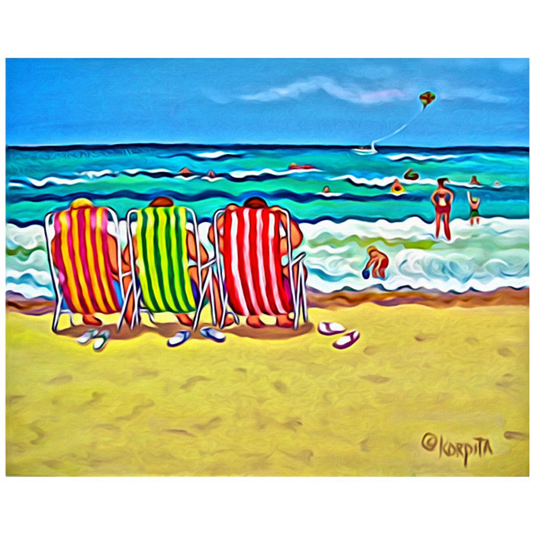 Colorful Beach, Seashore Art, Women on Beach, Kids Action