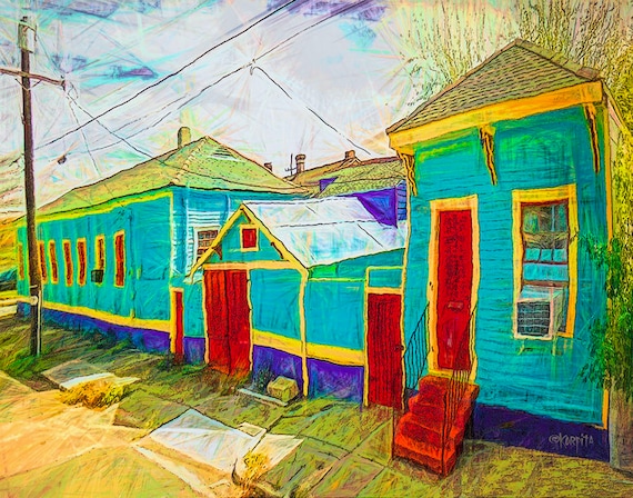 HOUSE PORTRAIT, New Orleans Art, Shotgun House, Turquoise House