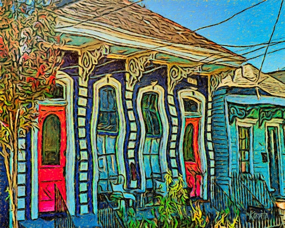 New Orleans Art, Blue House, New Orleans House, Funky House