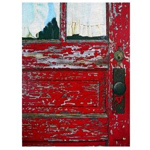 Red Door Art, old door painting, rustic red door painting, peeling paint print, 8x10 Glicee Print - The Red Door - Korpita
