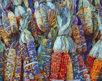 Indian Corn Print, Autumn Print, Fall Colors Art, Colorful Corn Art, Fall Print, Autumn Painting, Fall Colors, Fall Harvest Art, KORPITA