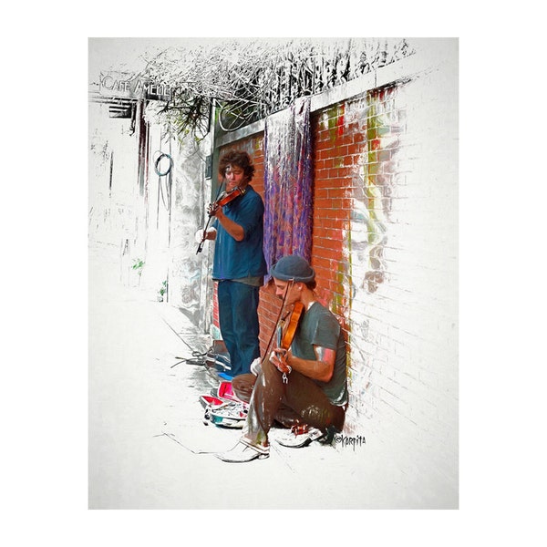 New Orleans Art, Street Musicians, Violinists, French Quarter Scene, NOLA Art, Fiddle, New Orleans Print, New Orleans Scene, Music, KORPITA