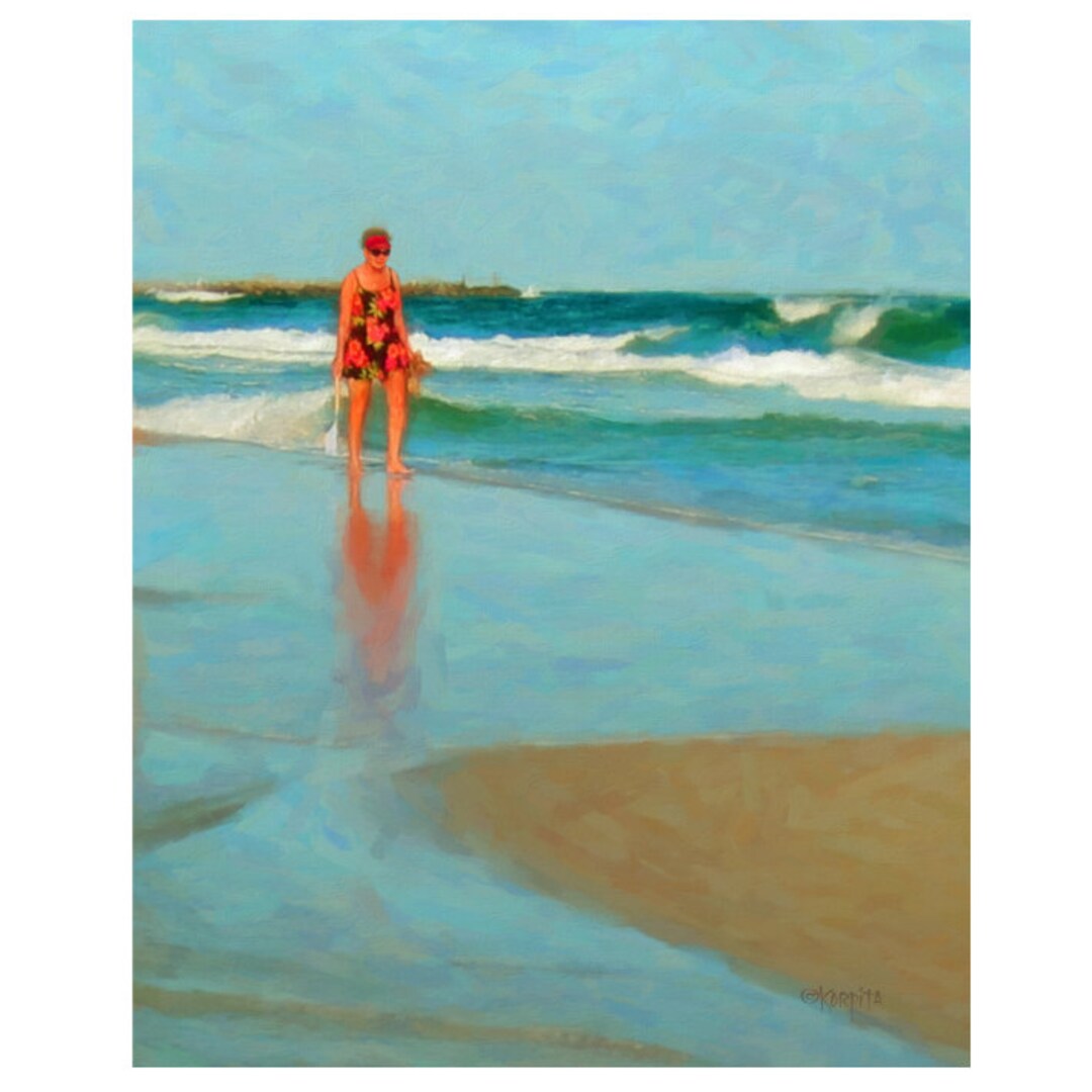 Collecting Shells, Beach Stroll, Coastal Wall Decor, Seascape, Seashore