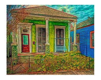 New Orleans Art, New Orleans Houses, House Portrait, Nola Art, New Orleans Craftsman, NOLA, Colorful Houses, Whimsical House, KORPITA