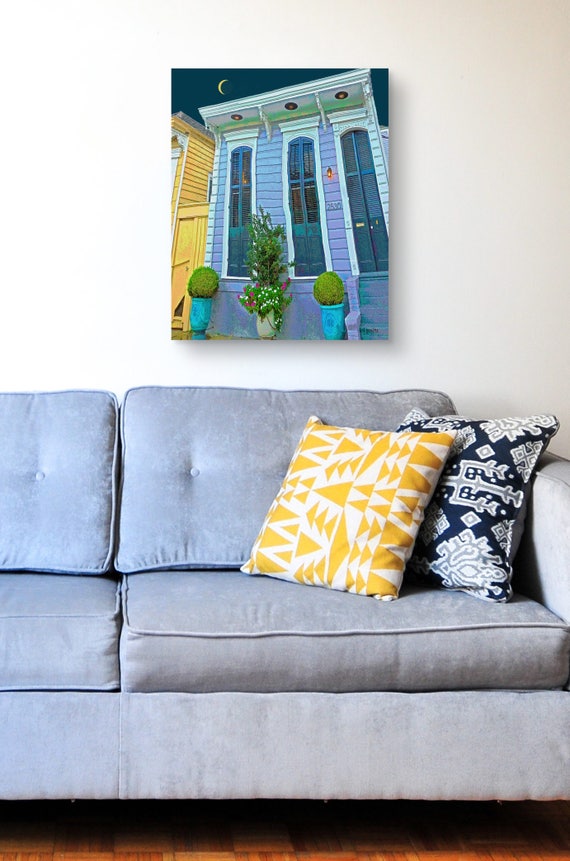 New Orleans Art Shotgun House Art French Quarter Art Tiny House Art Bywater Nola Art House Moon Funky House Whimsical House Korpita