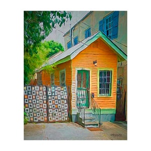 Tiny House, New Orleans Art, New Orleans House, House Portrait, Orange House Art, Shotgun House, Funky House, NOLA, Whimsical House, KORPITA