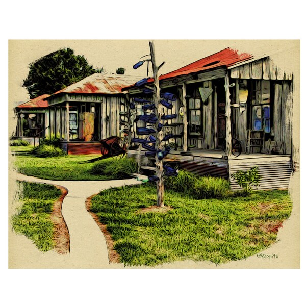 Blue Bottle Tree - Old Sharecroppers Shack 11x14 Glicee Print - Trapping Evil Spirits - KORPITA ebsq