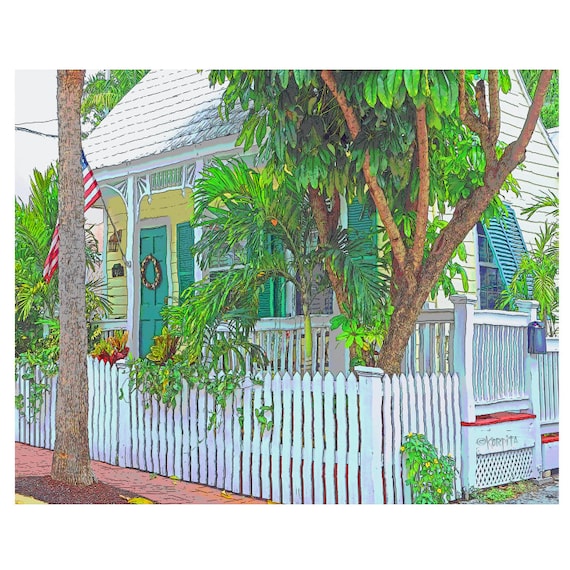 Key West Art House Portrait Tropical Art Key West Conch Etsy