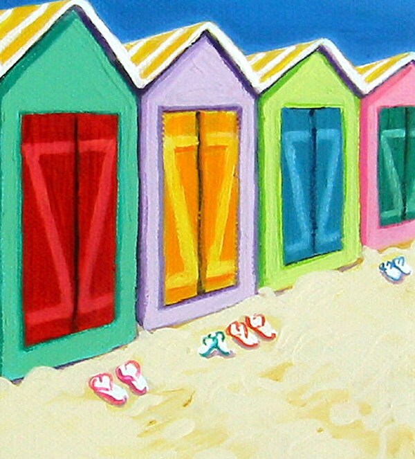 Beach Cabanas Art Beach Huts Print Flip Flop Art Colorful Etsy