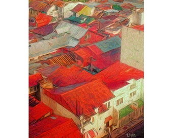 Red Roofs Print, Colorful Houses, Caribbean Art, Costa Rica Art, Tropical art, Island Art, Tropical Decor, Central America Art, KORPITA